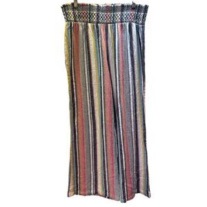 Blue Rein Linen Blend Wide Leg Smocked Pants XL Multicolored Embroidered Waist